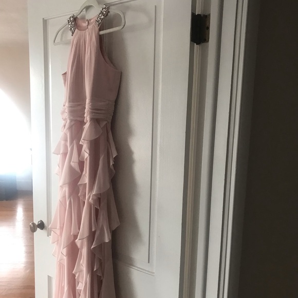 Eliza J Haltered Tiered Chiffon Halter Gown - Picture 3 of 7